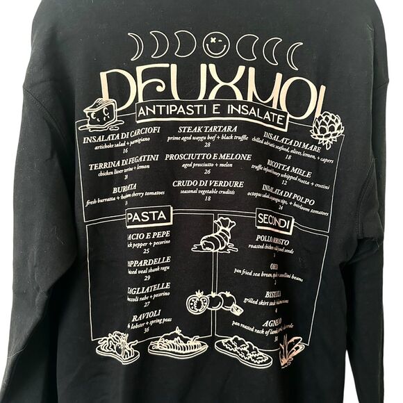 DEUX MOI Viral Restaurant Menu Oversized Sweatshirt NWOT Medium - Picture 4 of 5